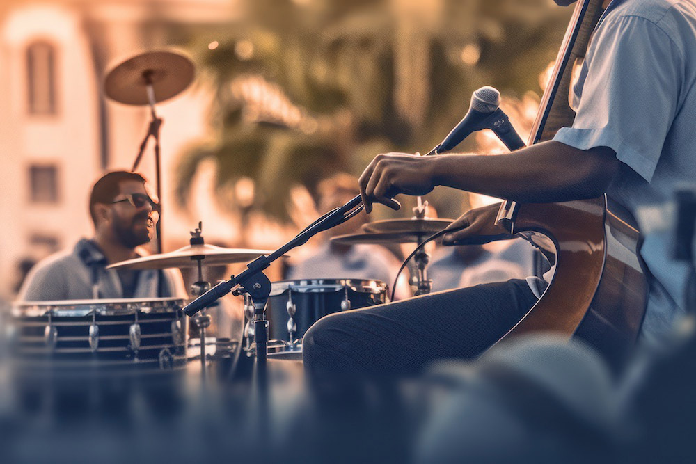 musiker som spelar musik utomhus på en stadsfest